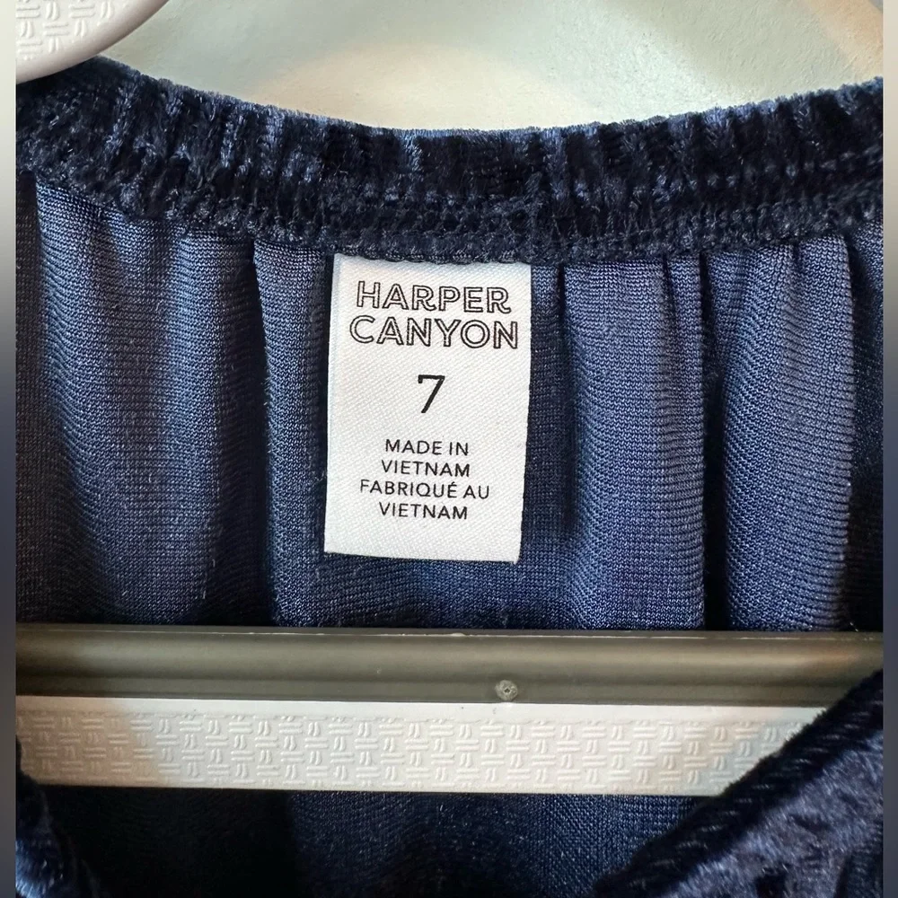Harper Canyon Girls Blue Velvet Dress (Size 7)